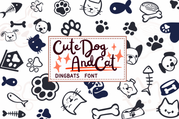 Charming Pet Graphics with Cute Dog and Cat Font
